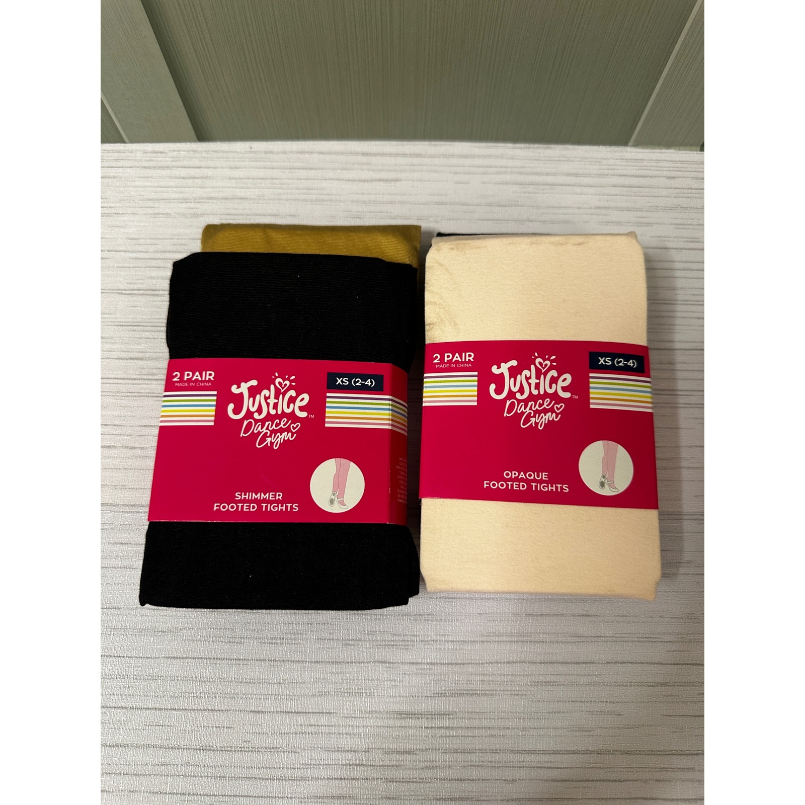 Justice Girls Dance Gym Footed Tights 4 Pair Bundle Xs 2-4 Shimmer Opaque Black